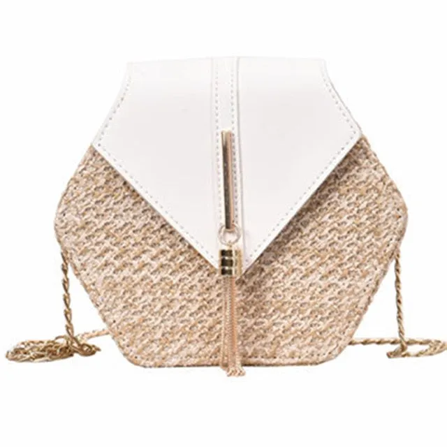 Hexagon Mulit Style Straw leather Handbag Women Summer Rattan Bag Handmade Woven Beach Circle Bohemia Shoulder Bag New Fashion