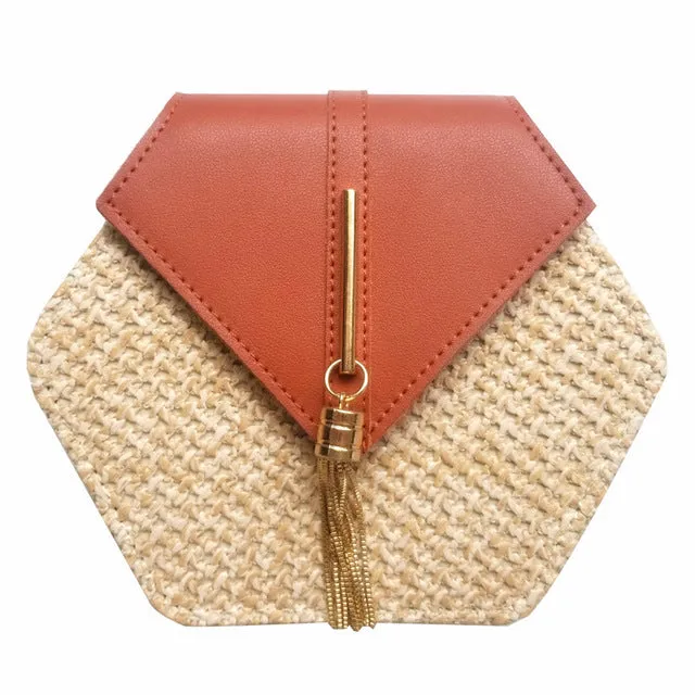 Hexagon Mulit Style Straw leather Handbag Women Summer Rattan Bag Handmade Woven Beach Circle Bohemia Shoulder Bag New Fashion