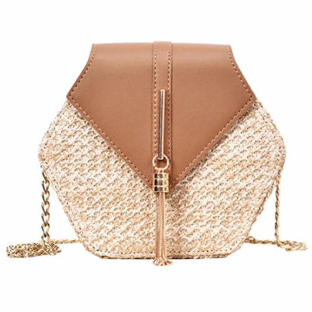 Hexagon Mulit Style Straw leather Handbag Women Summer Rattan Bag Handmade Woven Beach Circle Bohemia Shoulder Bag New Fashion
