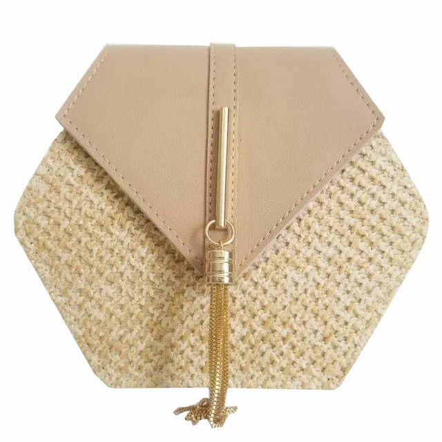 Hexagon Mulit Style Straw leather Handbag Women Summer Rattan Bag Handmade Woven Beach Circle Bohemia Shoulder Bag New Fashion
