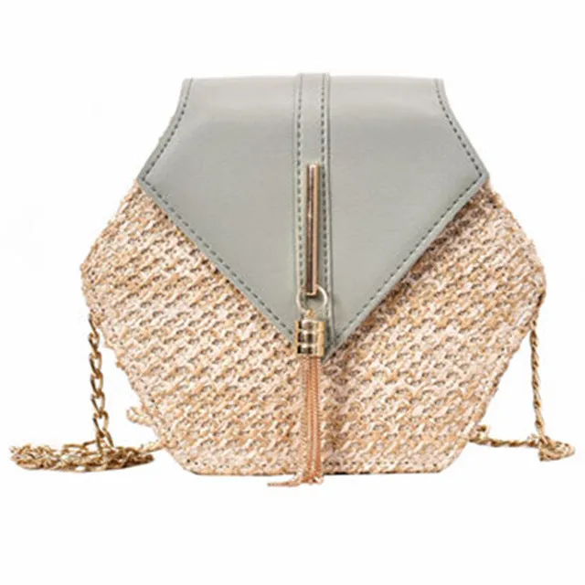 Hexagon Mulit Style Straw leather Handbag Women Summer Rattan Bag Handmade Woven Beach Circle Bohemia Shoulder Bag New Fashion