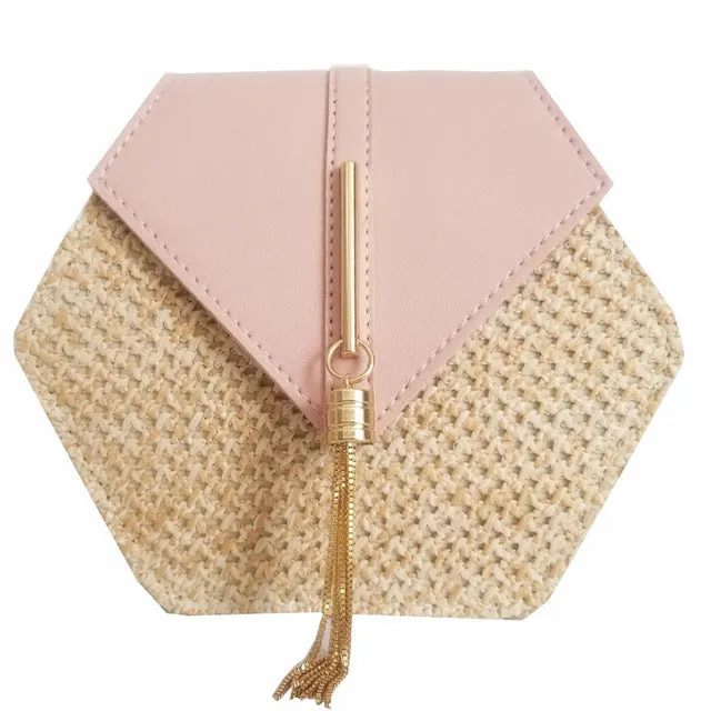 Hexagon Mulit Style Straw leather Handbag Women Summer Rattan Bag Handmade Woven Beach Circle Bohemia Shoulder Bag New Fashion