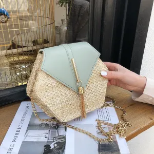 Hexagon Mulit Style Straw leather Handbag Women Summer Rattan Bag Handmade Woven Beach Circle Bohemia Shoulder Bag New Fashion