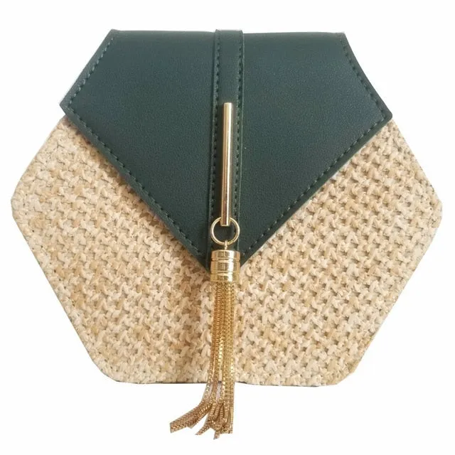 Hexagon Mulit Style Straw leather Handbag Women Summer Rattan Bag Handmade Woven Beach Circle Bohemia Shoulder Bag New Fashion