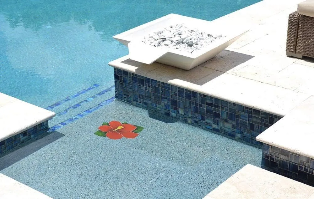 Hibiscus Ceramic Swimming Pool Mosaic (9" x 10", Blue)