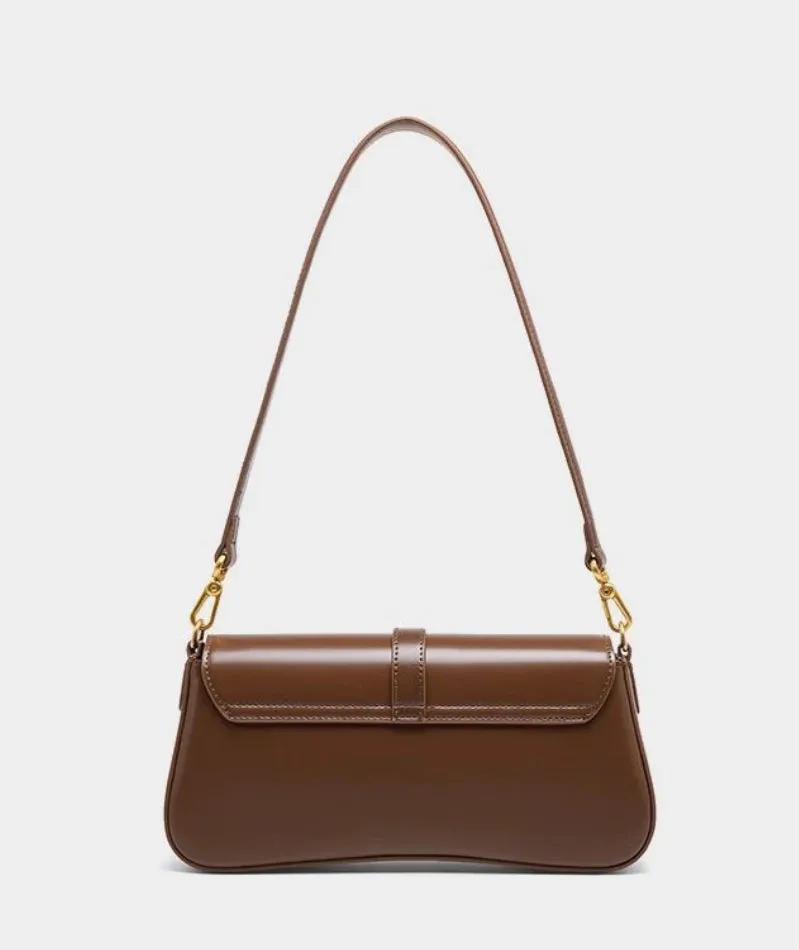 High Quality Genuine Leather Women's Baguette Handbag Purse Trendy Vintage Fashion Underarm Bag