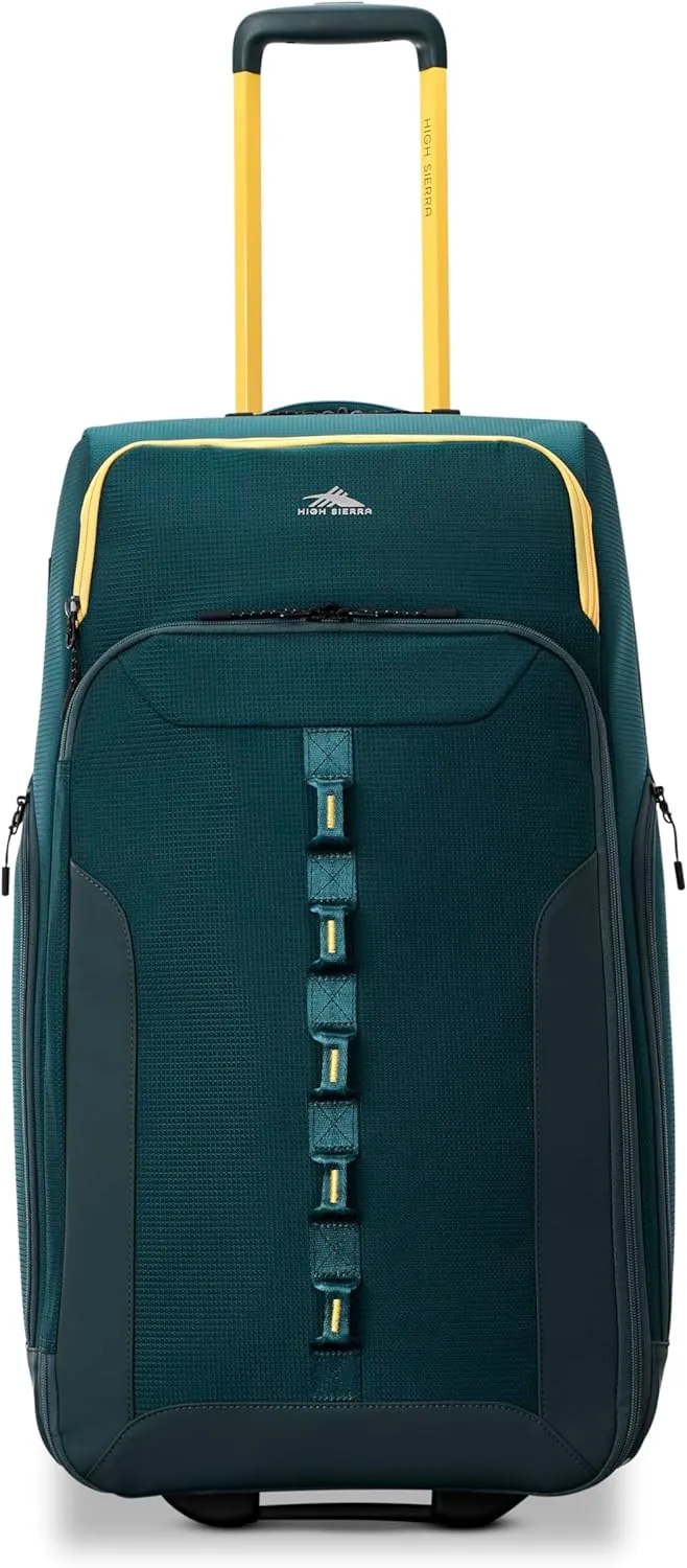 High Sierra Hi-Life 28-Inch Medium Wheeled Duffle - Features Smooth Rolling Wheels, WetPak Pockets, Stack-It Strap, Adjustable Handle, Fleece Pocket, Padded Laptop Sleeve, Expandable - Green/Yellow