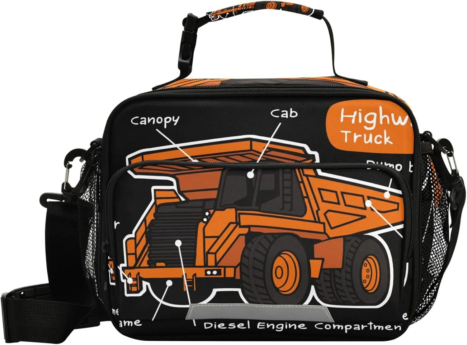 Highway Truck Cartoon Car Lunch Bag Insulated Cooler Bag for Kids Boys Girls, Holds Lunch Box, Water Bottle, Snacks