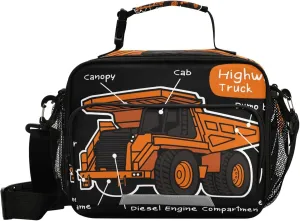 Highway Truck Cartoon Car Lunch Bag Insulated Cooler Bag for Kids Boys Girls, Holds Lunch Box, Water Bottle, Snacks