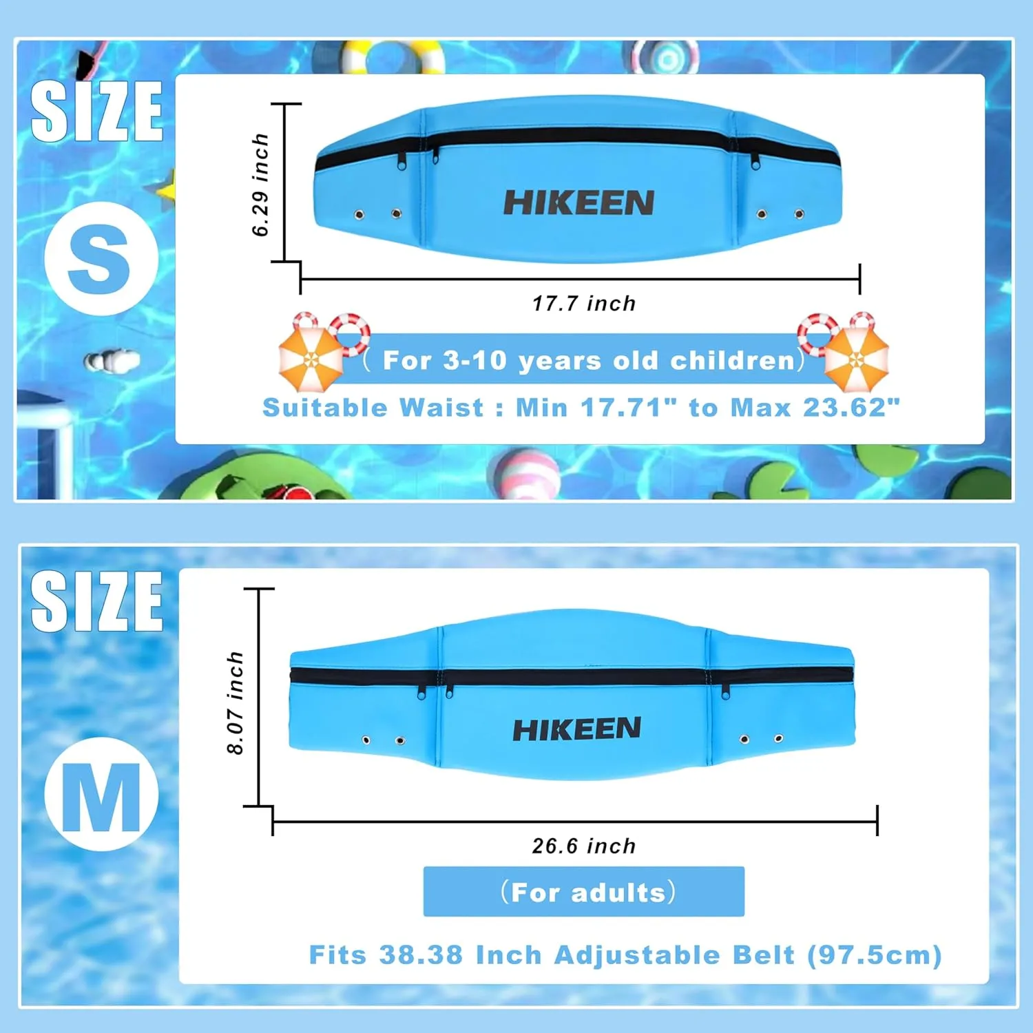 Hikeen Swim Belt for Adults/Kids,Water Aerobics Equipment with Fixing Straps and Zipped Pocket,Adults Pool Exercise Equipment for Pool Exercises and Workouts