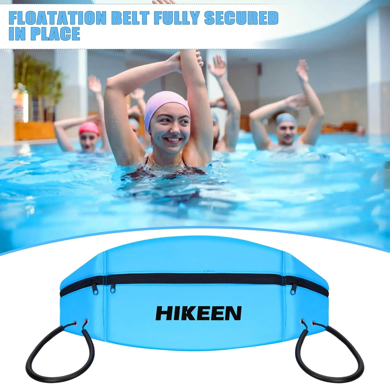 Hikeen Swim Belt for Adults/Kids,Water Aerobics Equipment with Fixing Straps and Zipped Pocket,Adults Pool Exercise Equipment for Pool Exercises and Workouts