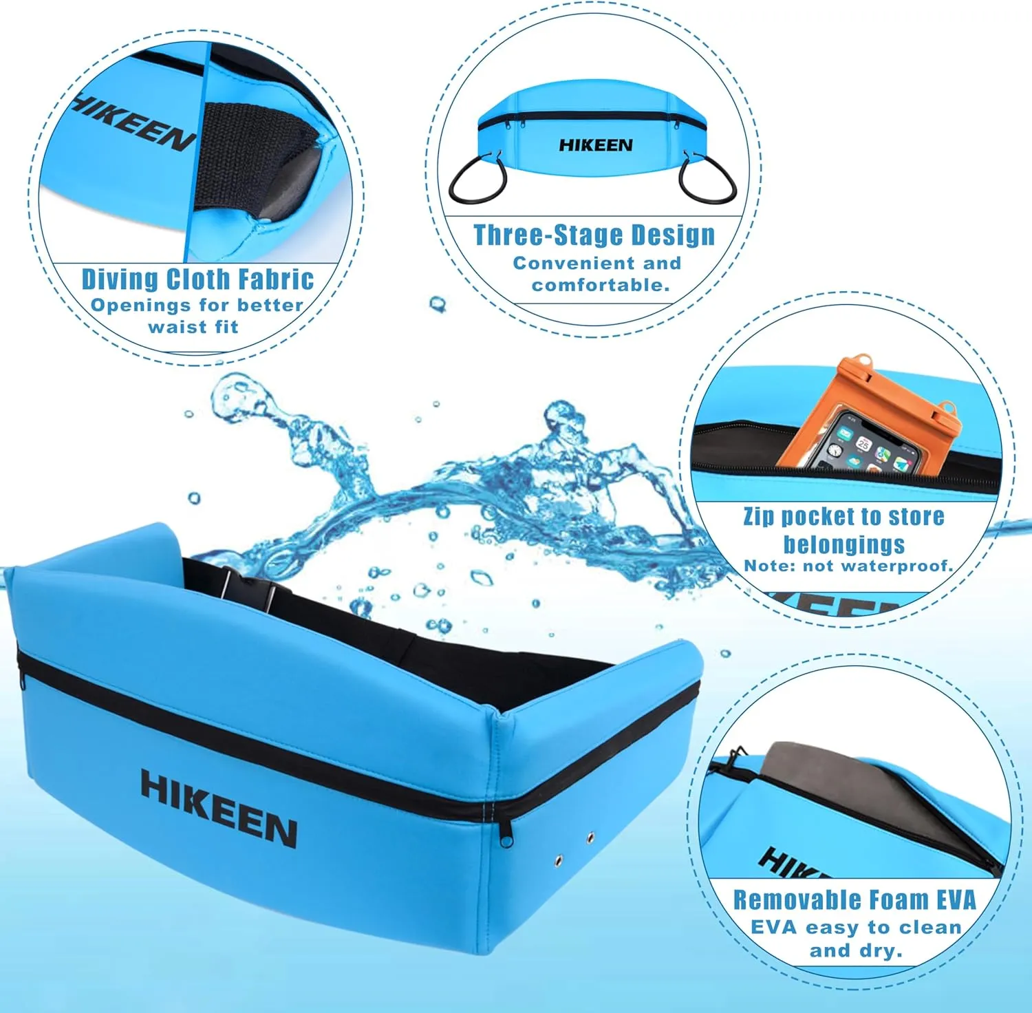 Hikeen Swim Belt for Adults/Kids,Water Aerobics Equipment with Fixing Straps and Zipped Pocket,Adults Pool Exercise Equipment for Pool Exercises and Workouts