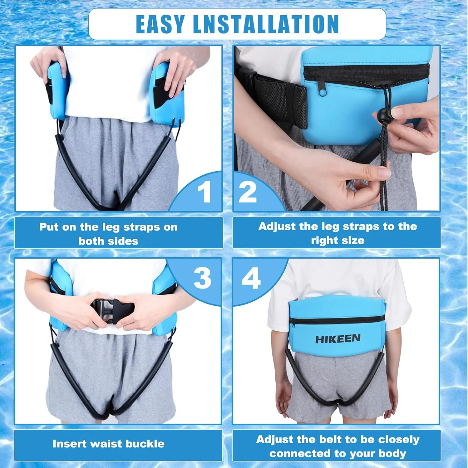 Hikeen Swim Belt for Adults/Kids,Water Aerobics Equipment with Fixing Straps and Zipped Pocket,Adults Pool Exercise Equipment for Pool Exercises and Workouts