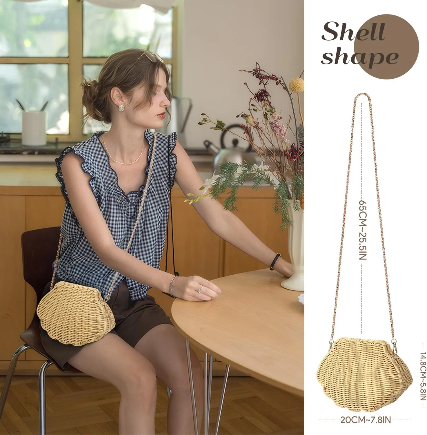 HMTQVK Handwoven Rattan Purses for Women Summer Beach Woven Crossbody Straw Purses with 1 Pair Rattan Earrings