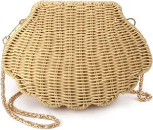 HMTQVK Handwoven Rattan Purses for Women Summer Beach Woven Crossbody Straw Purses with 1 Pair Rattan Earrings