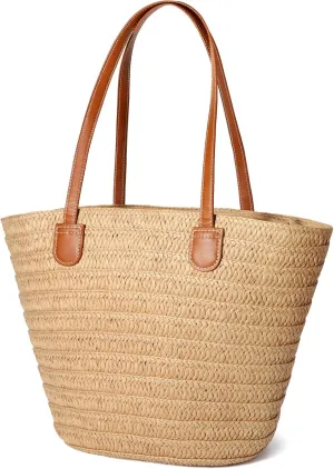 Hommtina Straw Beach Bag - Womens Crossbody Shoulder Vacation Purse for Summer