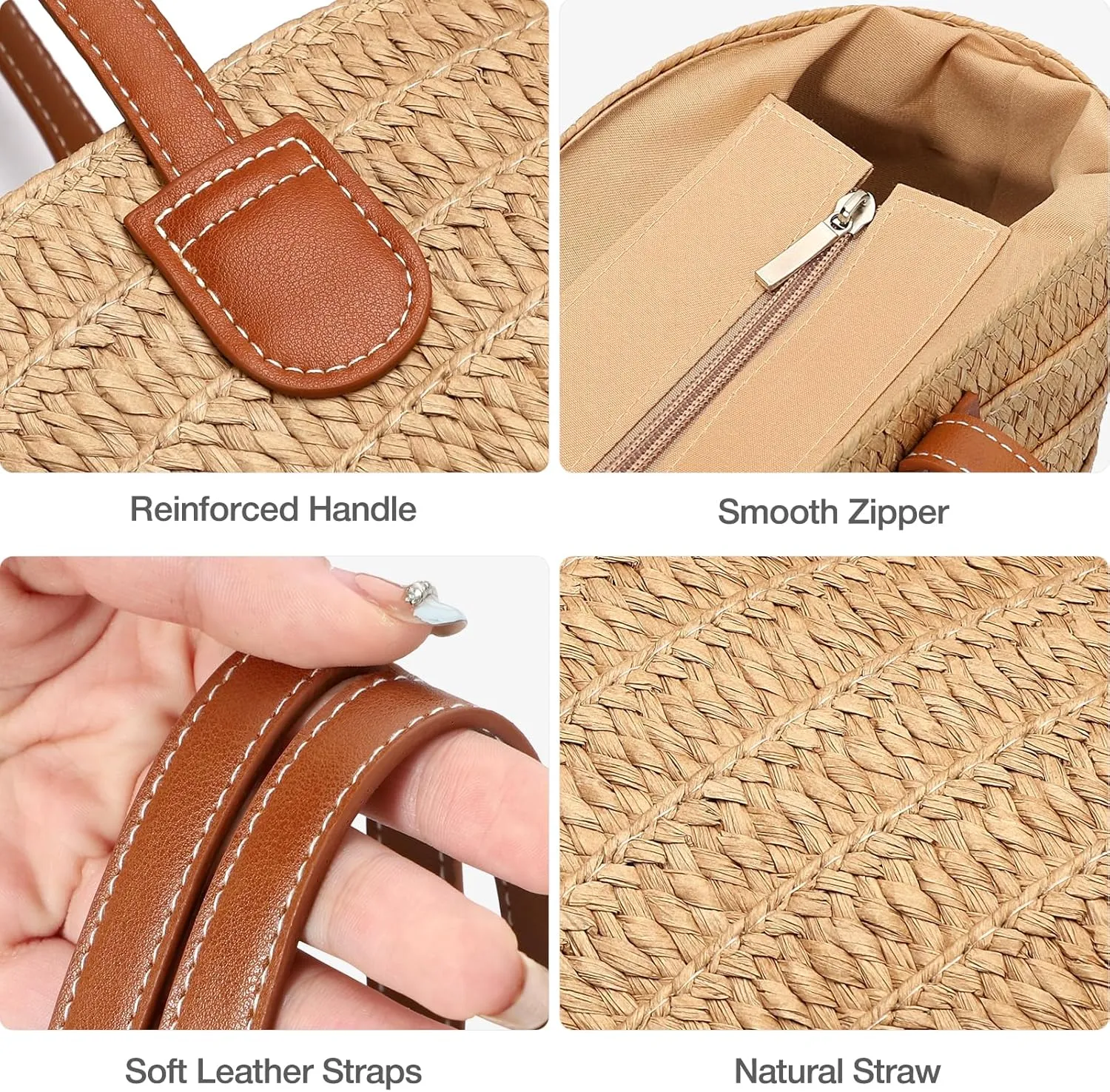 Hommtina Straw Beach Bag - Womens Crossbody Shoulder Vacation Purse for Summer