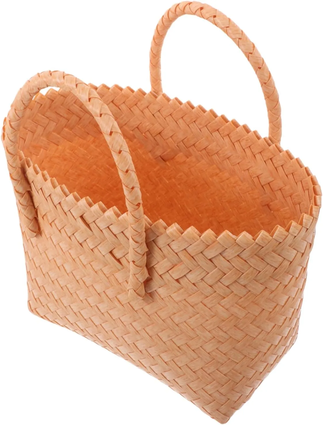 Homoyoyo Plastic Woven Handbag Rattan Beach Handbag for Shopping Travel Casual Outings Versatile Faux Wicker Tote Bag Fresh No Ribbon