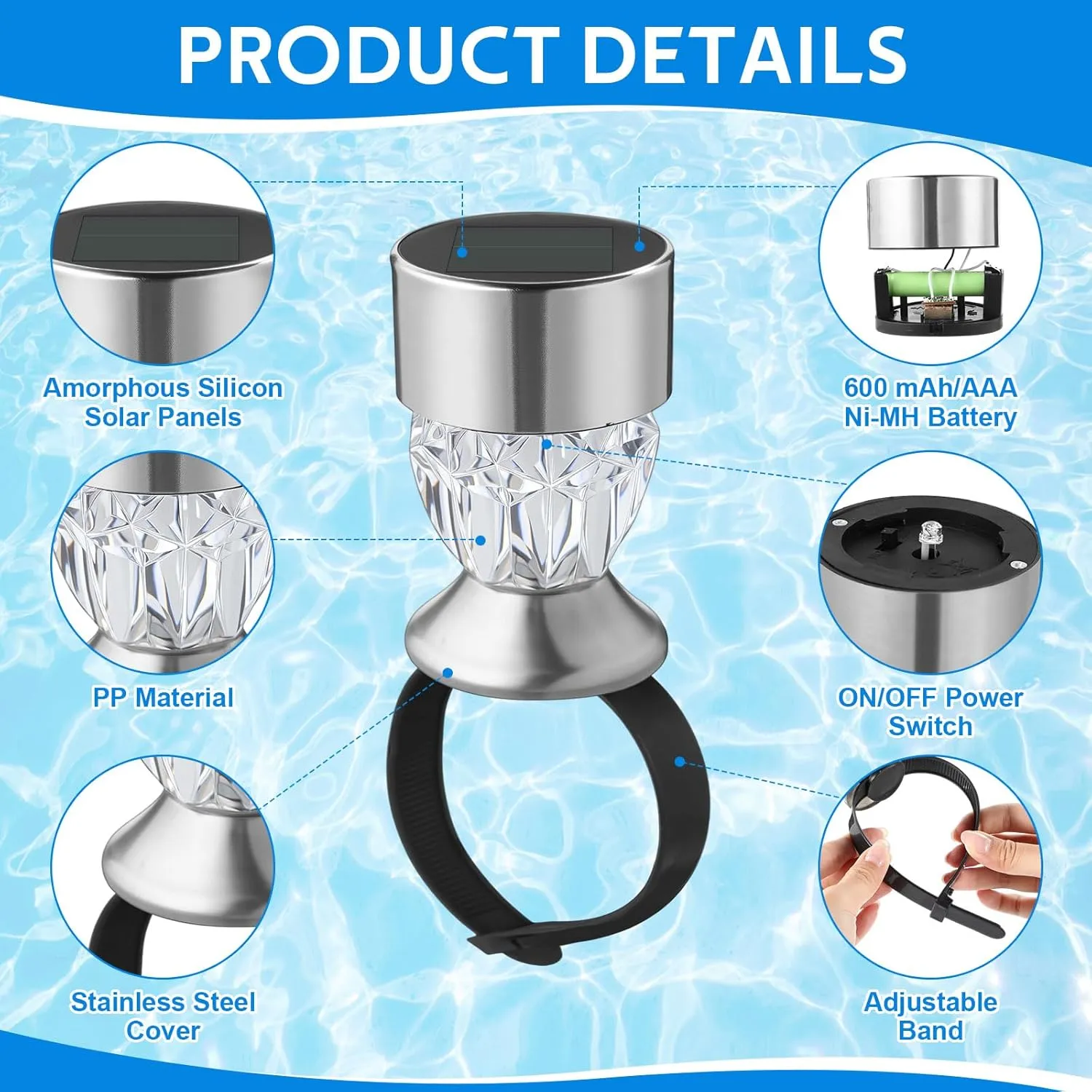 Honoson 12 Pcs Stainless Steel Solar Pool Lights for Above Ground Pools with 2 Hanging Storage Bag Waterproof Frame Swimming Pool Accessories(14 Pcs, Colorful Light)