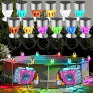 Honoson 12 Pcs Stainless Steel Solar Pool Lights for Above Ground Pools with 2 Hanging Storage Bag Waterproof Frame Swimming Pool Accessories(14 Pcs, Colorful Light)