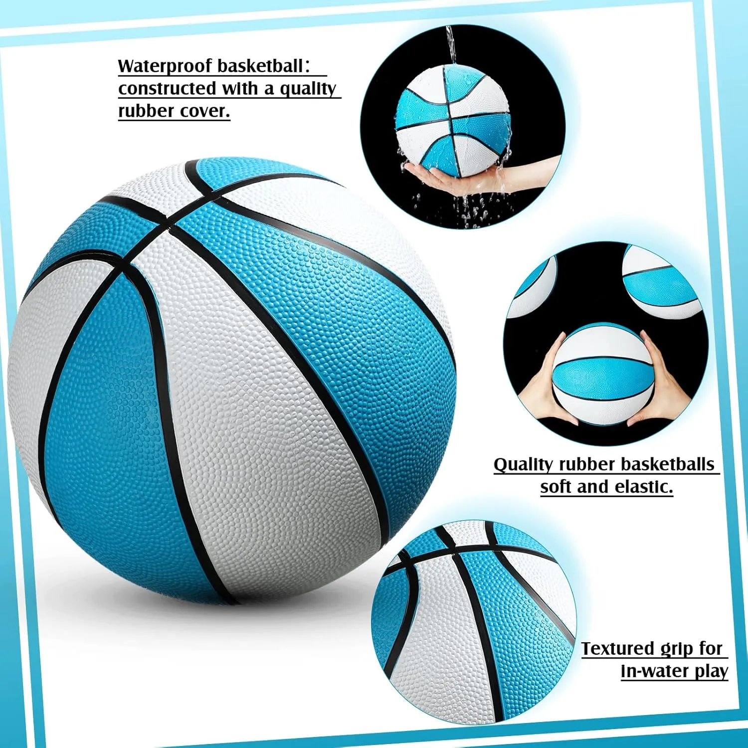 Honoson 6 Pack Water Pool Basketball Swimming Pool Rubber Waterproof Basketball for Summer Lake Party Favors(7 Inch,Light Blue)