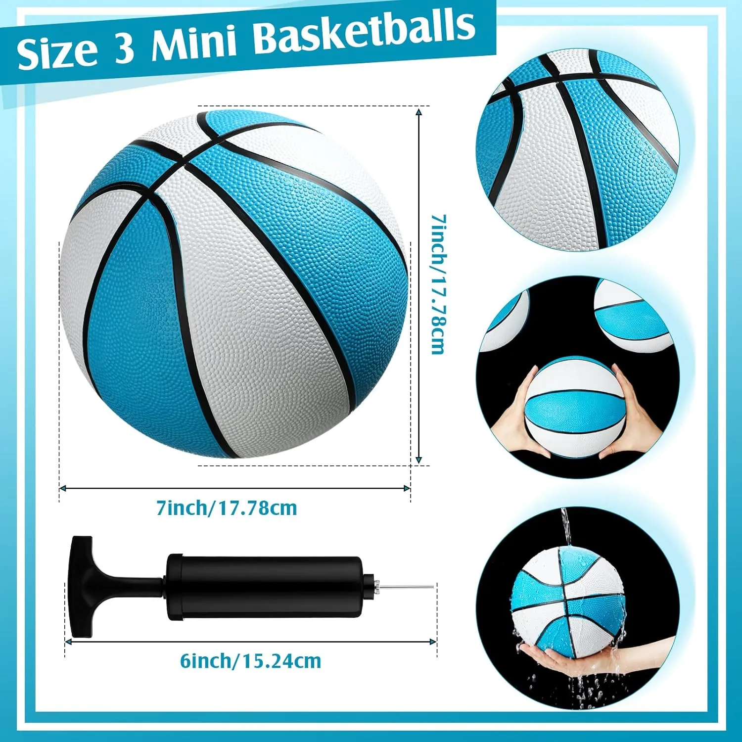 Honoson 6 Pack Water Pool Basketball Swimming Pool Rubber Waterproof Basketball for Summer Lake Party Favors(7 Inch,Light Blue)