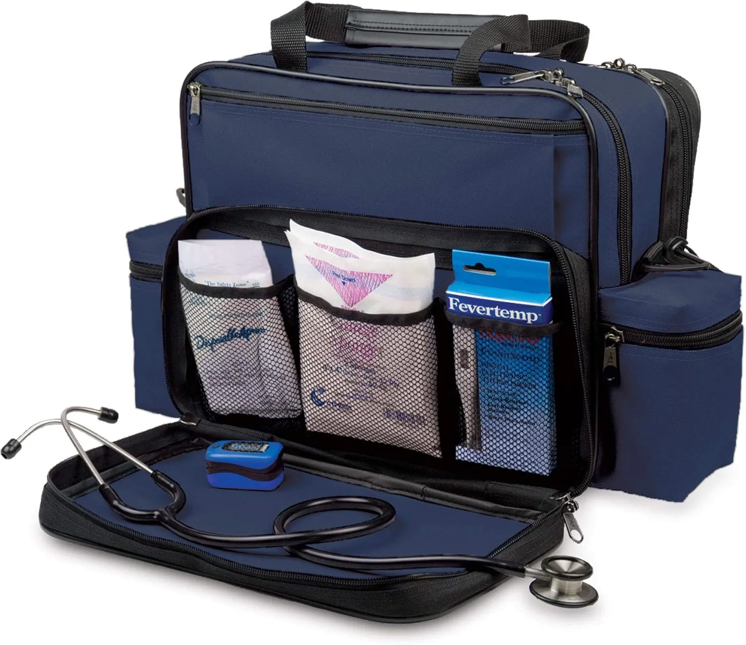 Hopkins Medical Products Home Health Shoulder Bag, 600D Waterproof Exterior, Large Storage Compartments, Removable Adjustable Shoulder Strap for Ultimate Comfort, 14x11.5x8 Inches, Navy