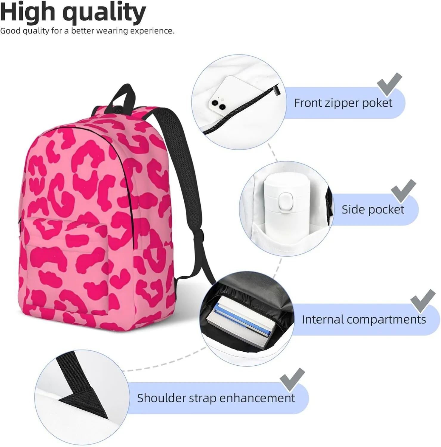 Hot Pinks Cheetah Aesthetic Canvas Backpacks Laptop Backpack Multipurpose Double Shoulder Bag for Men Women Gifts Small