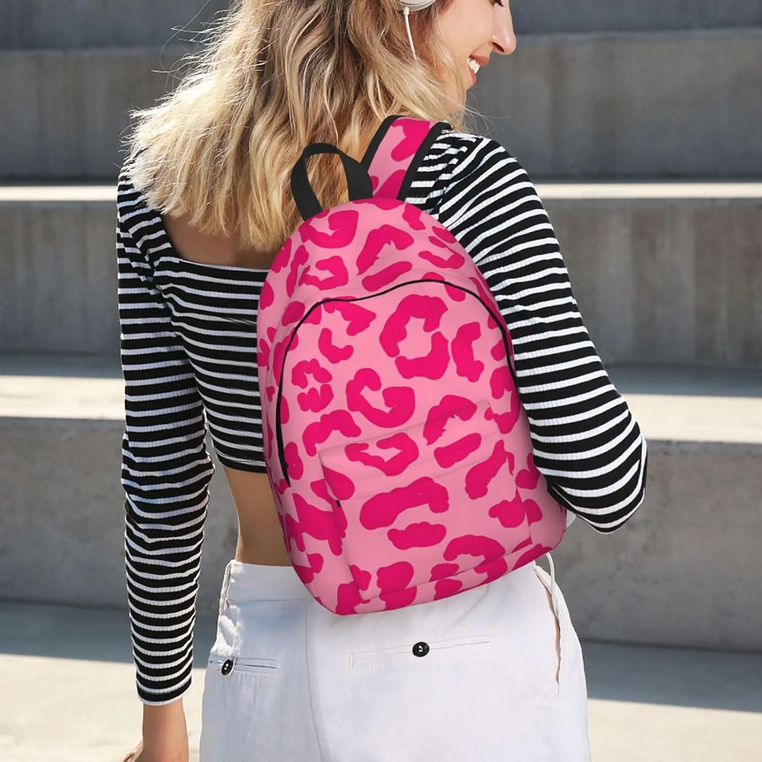 Hot Pinks Cheetah Aesthetic Canvas Backpacks Laptop Backpack Multipurpose Double Shoulder Bag for Men Women Gifts Small