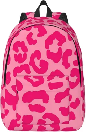 Hot Pinks Cheetah Aesthetic Canvas Backpacks Laptop Backpack Multipurpose Double Shoulder Bag for Men Women Gifts Small