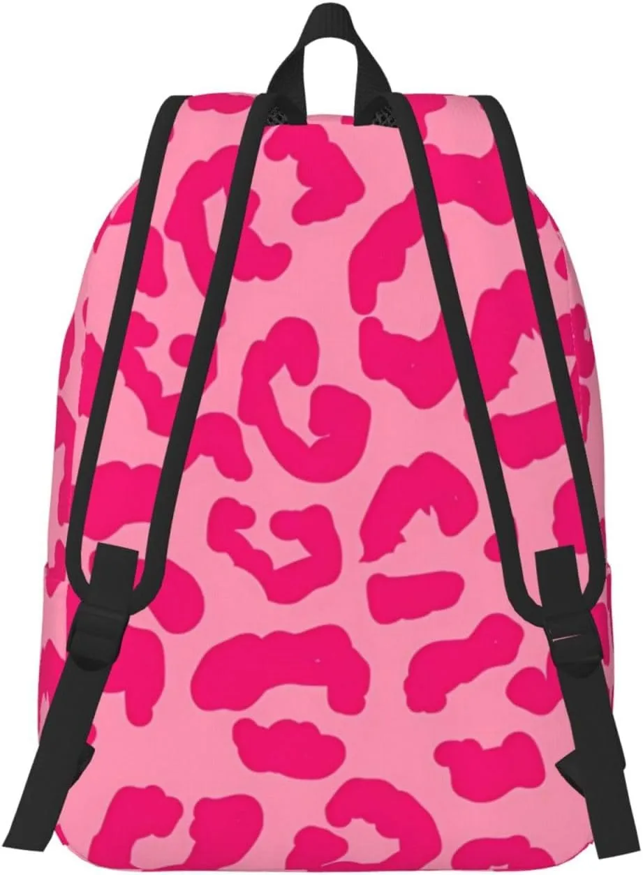 Hot Pinks Cheetah Aesthetic Canvas Backpacks Laptop Backpack Multipurpose Double Shoulder Bag for Men Women Gifts Small