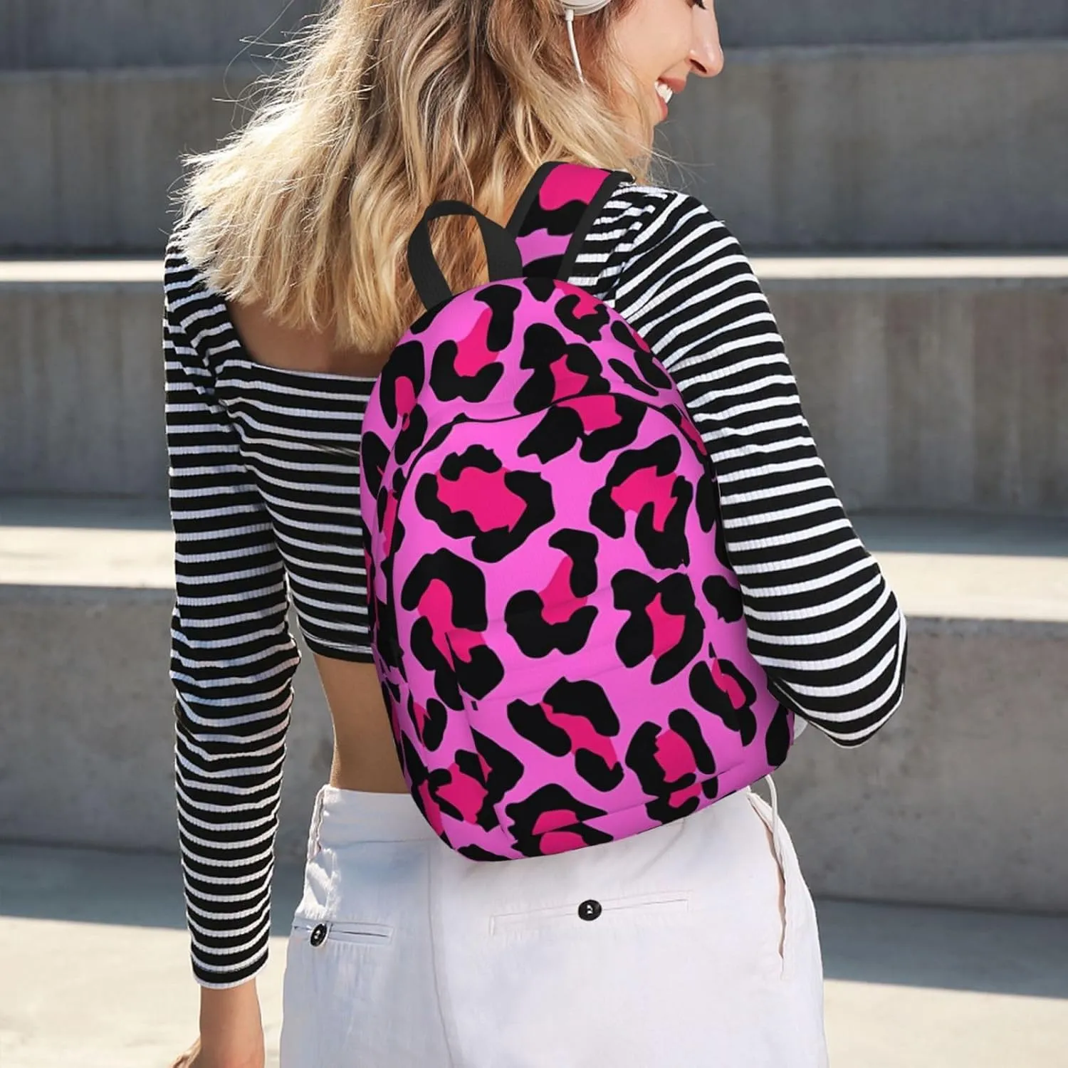 Hot Pinks Leopard Canvas Backpacks Laptop Backpack Multipurpose Double Shoulder Bag for Men Women Gifts Small