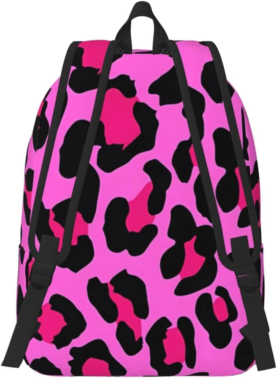 Hot Pinks Leopard Canvas Backpacks Laptop Backpack Multipurpose Double Shoulder Bag for Men Women Gifts Small