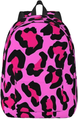Hot Pinks Leopard Canvas Backpacks Laptop Backpack Multipurpose Double Shoulder Bag for Men Women Gifts Small