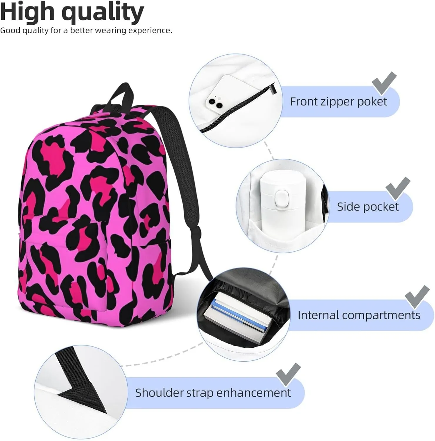 Hot Pinks Leopard Canvas Backpacks Laptop Backpack Multipurpose Double Shoulder Bag for Men Women Gifts Small