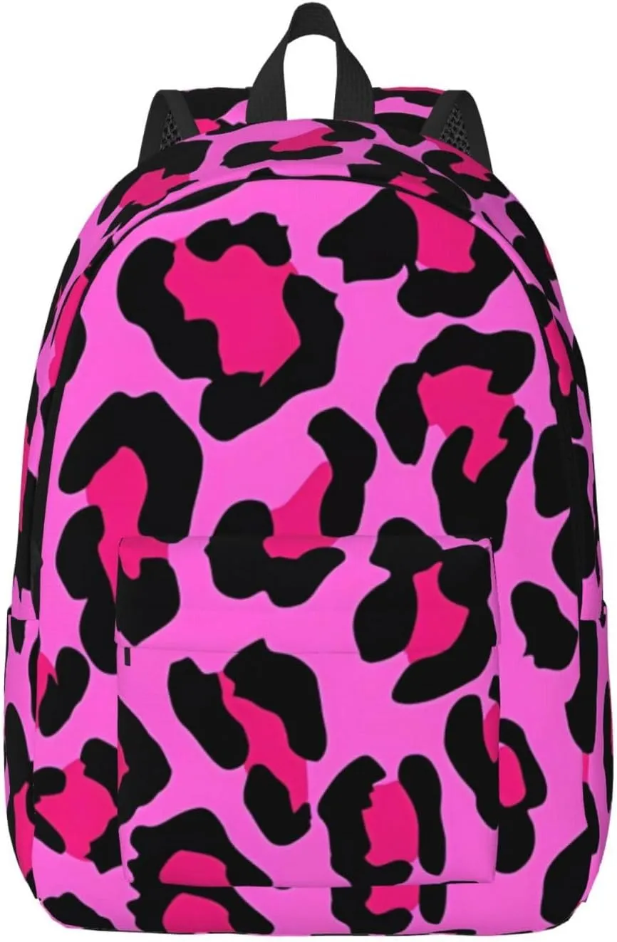 Hot Pinks Leopard Canvas Backpacks Laptop Backpack Multipurpose Double Shoulder Bag for Men Women Gifts Small