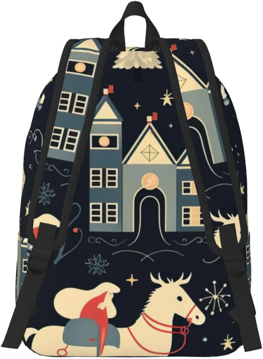 house deer tree christmas Canvas Casual Lightweight Duffel Bag, Fashion Duffel Bag, Unisex Travel Backpack