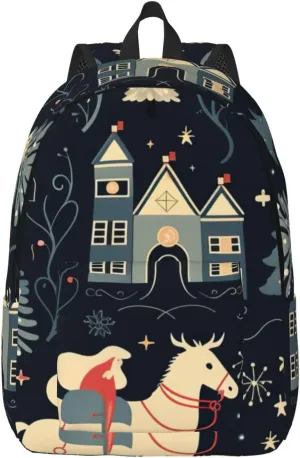 house deer tree christmas Canvas Casual Lightweight Duffel Bag, Fashion Duffel Bag, Unisex Travel Backpack