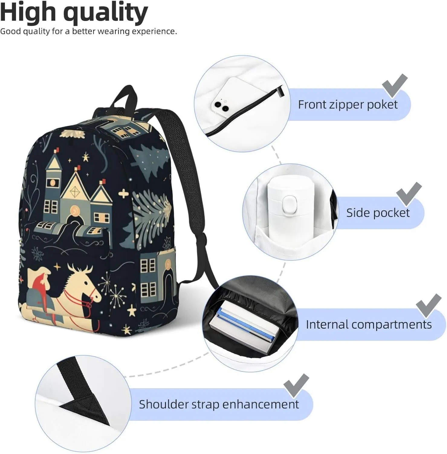 house deer tree christmas Canvas Casual Lightweight Duffel Bag, Fashion Duffel Bag, Unisex Travel Backpack