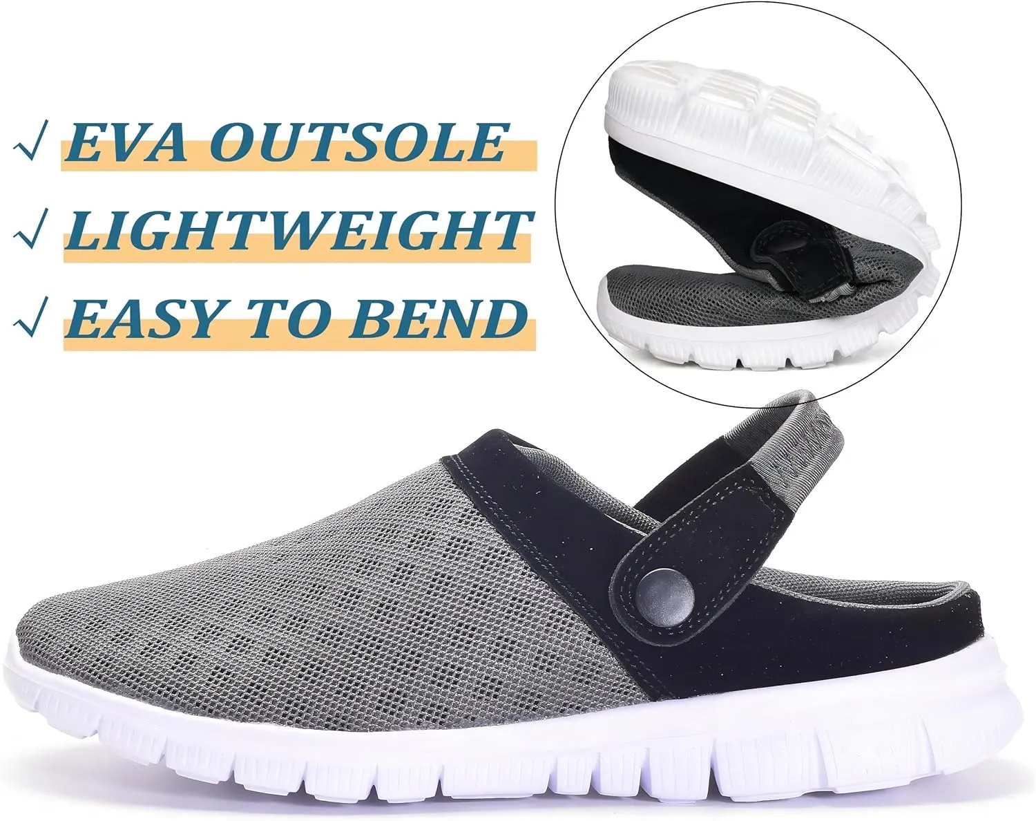 Hsyooes Mens Womens Mules & Clogs Garden Shoes Summer Breathable Mesh Slippers Non-Slip Outdoor Beach Sandals Unisex