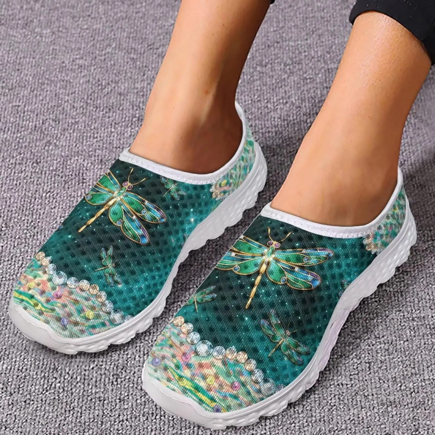 HUGS IDEA Women's Floral Mesh Slip on Shoes