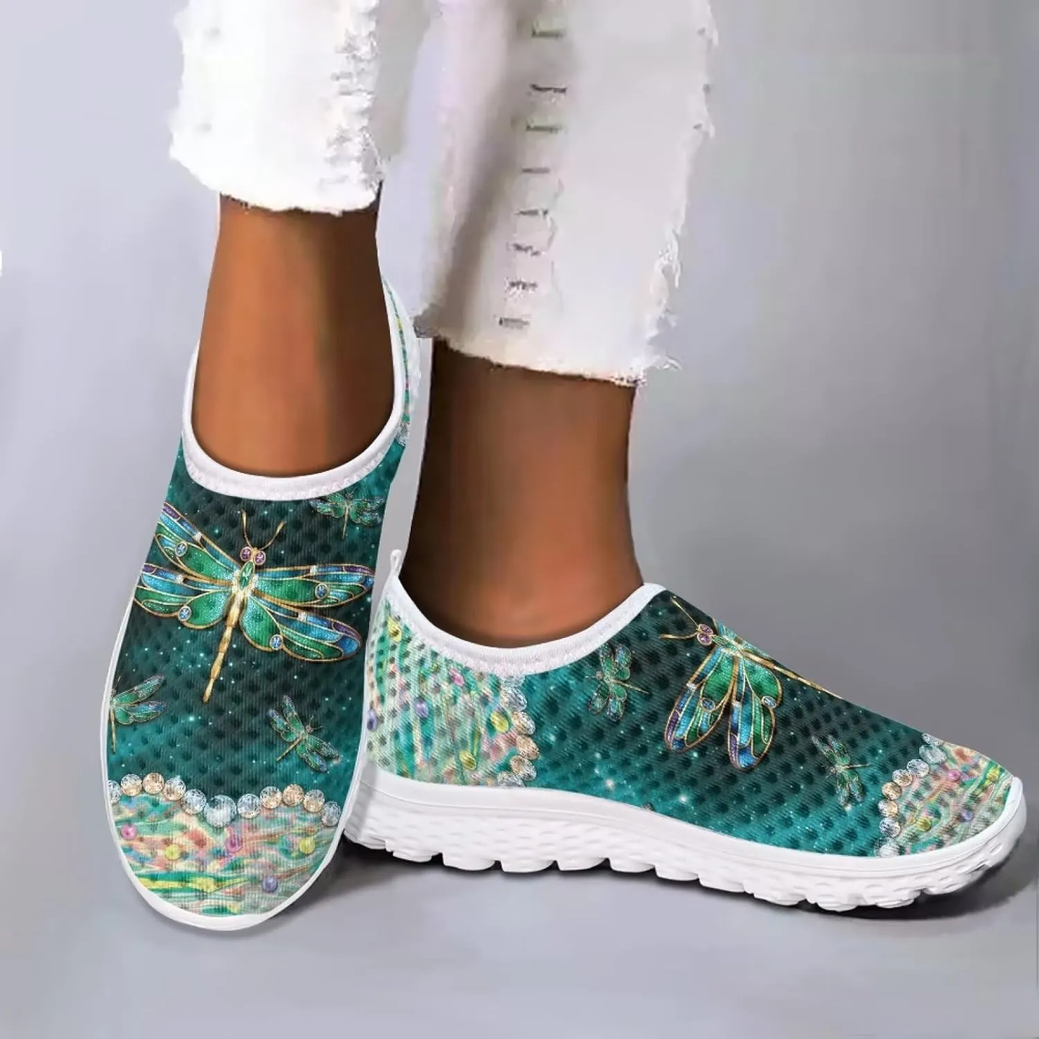 HUGS IDEA Women's Floral Mesh Slip on Shoes