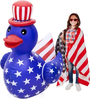 Hungdao 1 Pc 4 ft Patriotic Inflatable 4th of July Large Floaties American Flag Giant Duck Floating Inflatable Blow up Duck for Beach Memorial Day Pool Independence Day Party (National Flag Style)