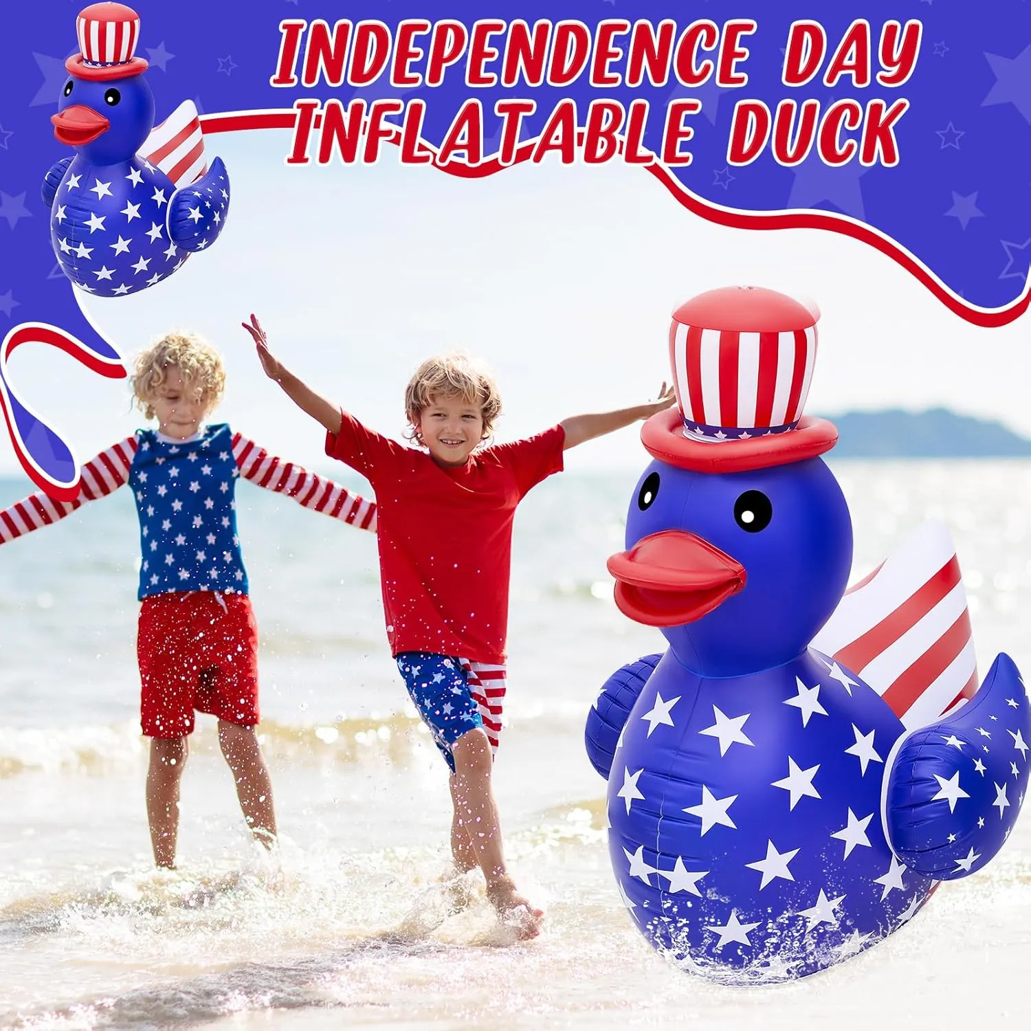 Hungdao 1 Pc 4 ft Patriotic Inflatable 4th of July Large Floaties American Flag Giant Duck Floating Inflatable Blow up Duck for Beach Memorial Day Pool Independence Day Party (National Flag Style)