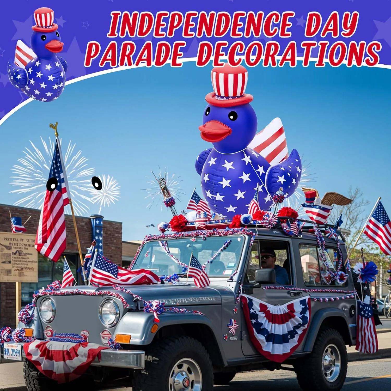 Hungdao 1 Pc 4 ft Patriotic Inflatable 4th of July Large Floaties American Flag Giant Duck Floating Inflatable Blow up Duck for Beach Memorial Day Pool Independence Day Party (National Flag Style)