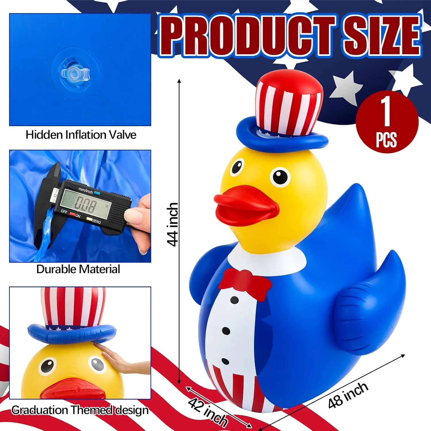 Hungdao 1 Pc 4 ft Patriotic Inflatable 4th of July Large Floaties American Flag Giant Duck Floating Inflatable Blow up Duck for Beach Memorial Day Pool Independence Day Party (Suit Style)