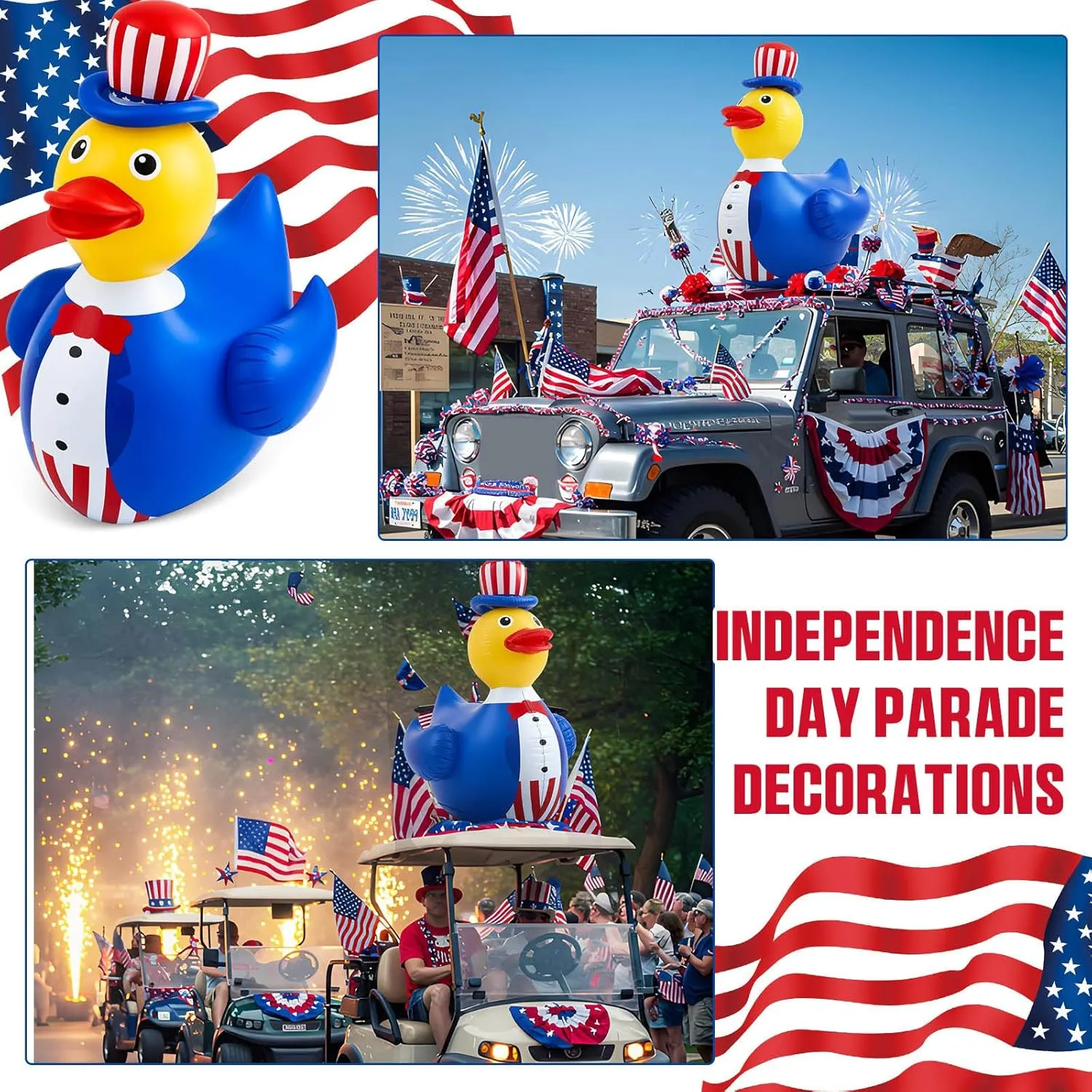 Hungdao 1 Pc 4 ft Patriotic Inflatable 4th of July Large Floaties American Flag Giant Duck Floating Inflatable Blow up Duck for Beach Memorial Day Pool Independence Day Party (Suit Style)