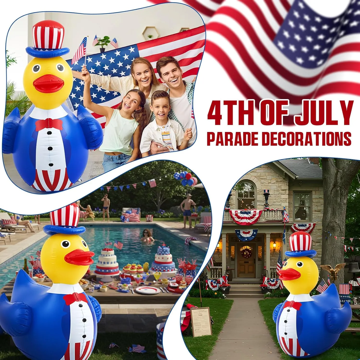 Hungdao 1 Pc 4 ft Patriotic Inflatable 4th of July Large Floaties American Flag Giant Duck Floating Inflatable Blow up Duck for Beach Memorial Day Pool Independence Day Party (Suit Style)