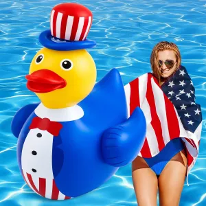 Hungdao 1 Pc 4 ft Patriotic Inflatable 4th of July Large Floaties American Flag Giant Duck Floating Inflatable Blow up Duck for Beach Memorial Day Pool Independence Day Party (Suit Style)