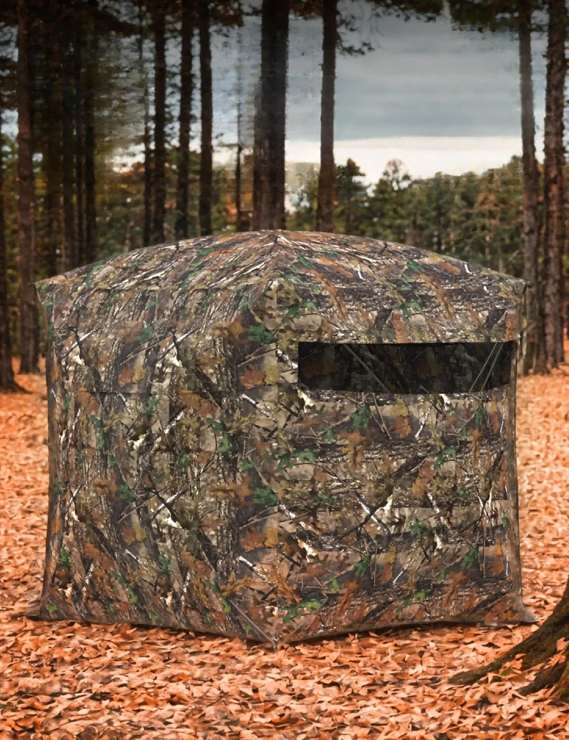 Hunting Blind 270 Degree See Through Ground Blind for Turkey Deer Hunting, Camouflage Pop Up Hunting Blinds Ground Waterproof Portable Concealed Shelter with Silent Door and Carrying Bag